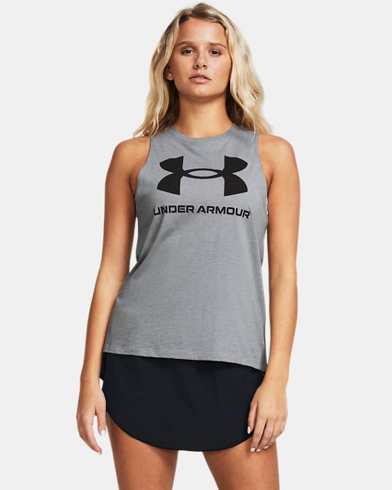 Camiseta sin mangas con estampado UA Sportstyle para mujer, Gray, pdpMainDesktop image number 0
